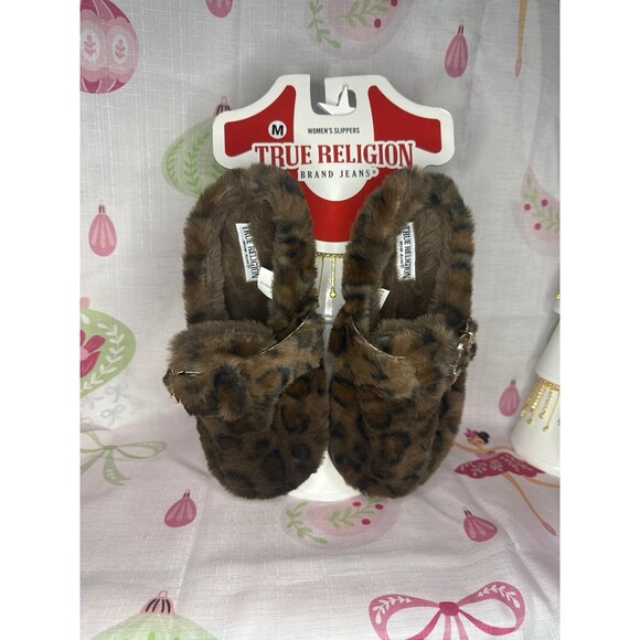 True Religion LEOPARD Slippers with Rhinestone Horseshoe, M 6.5/7.5 - Picture 1 of 5